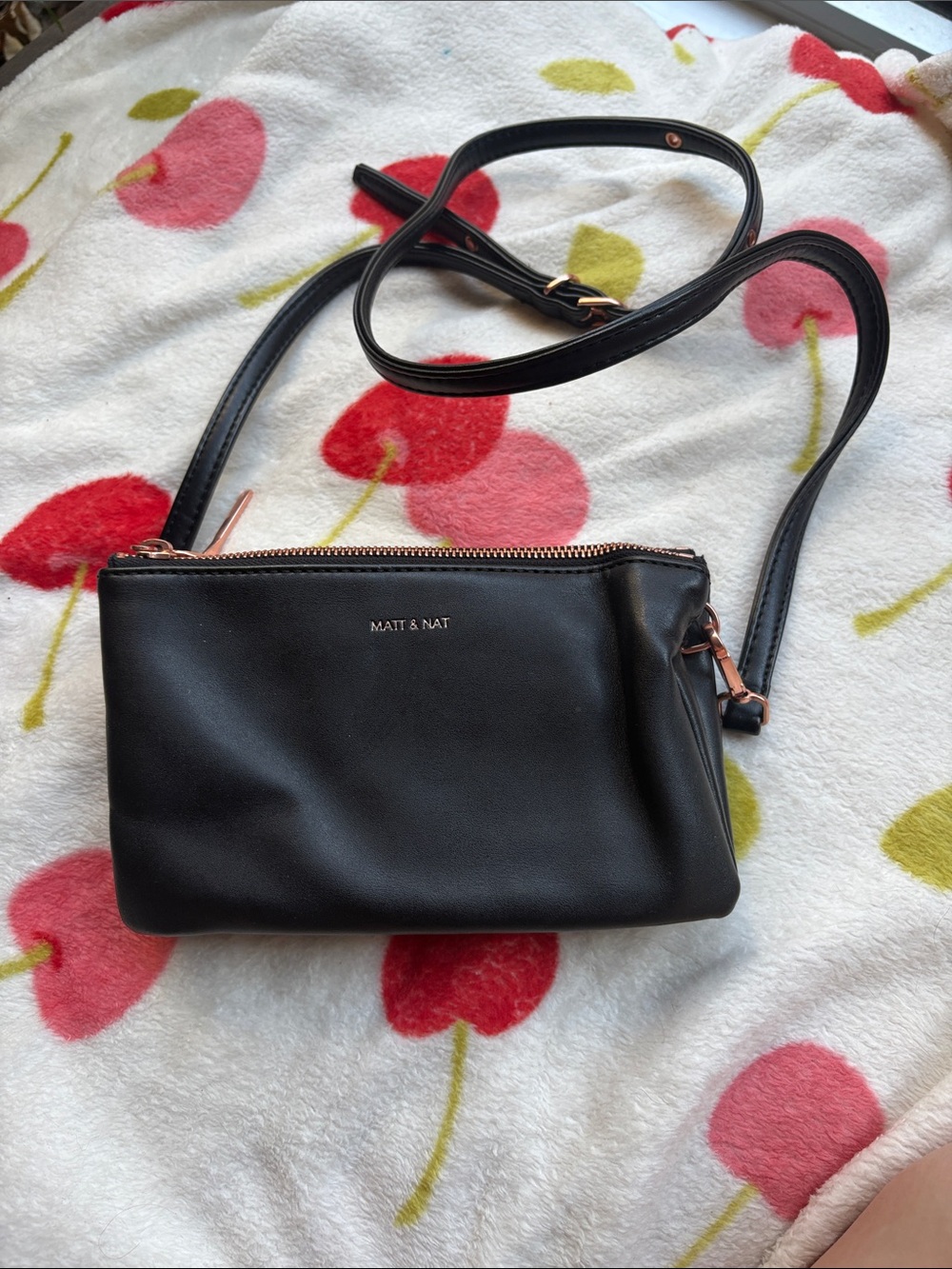 Matt & Nat Black Crossbody with Rose Gold Hardware